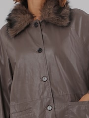 Religion Grey Dark Leather Shirt Jacket with Detachable Fur Collar - Image 7 of 8