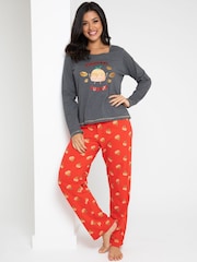 Pour Moi Red Kissmass Pudding 100% Cotton Jersey Christmas Pyjama Set - Image 4 of 7