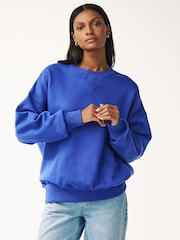 Blue Oversized Heavyweight Brushed Longline Crew Neck Sweatshirt - Image 1 of 5