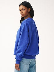 Blue Oversized Heavyweight Brushed Longline Crew Neck Sweatshirt - Image 2 of 5