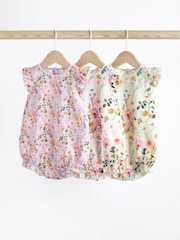 Lilac Purple/Sage Green Floral Baby Bloomer Rompers 3 Pack - Image 1 of 7
