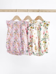 Lilac Purple/Sage Green Floral Baby Bloomer Rompers 3 Pack - Image 2 of 7