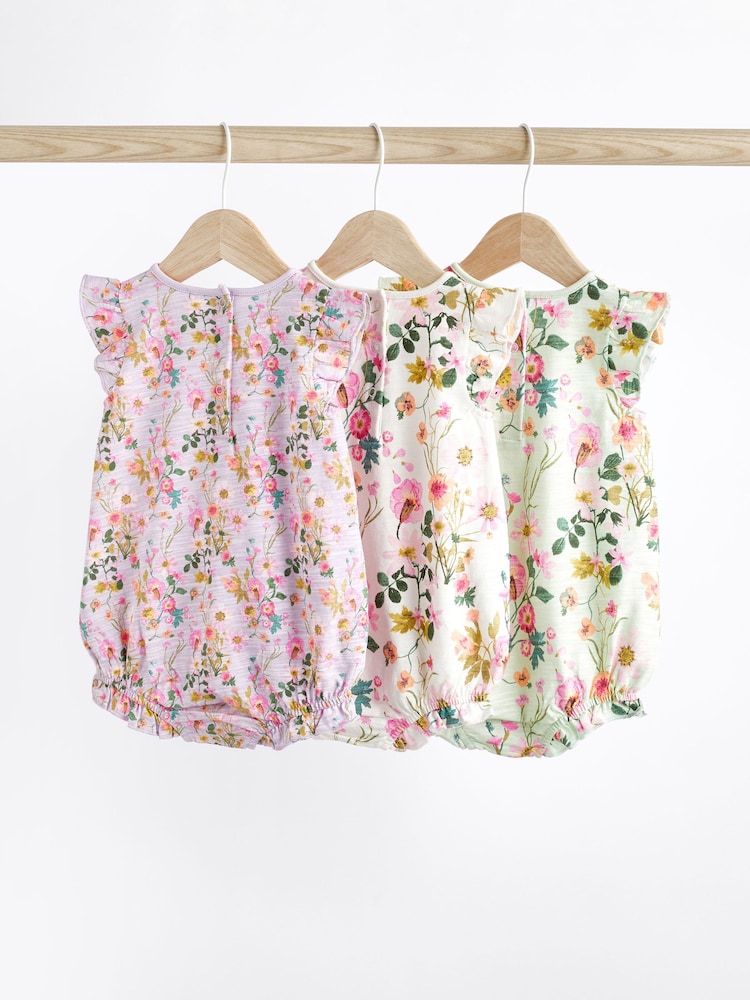 Lilac Purple/Sage Green Floral Baby Bloomer Rompers 3 Pack - Image 2 of 7