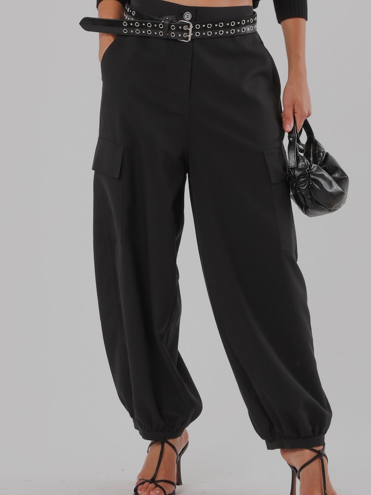 Religion Black Balloon Utility Mia Trousers With Pocket Details - Image 2 of 8 Religion Black Balloon Utility Mia Trousers With Pocket Details - Image 2 of 8