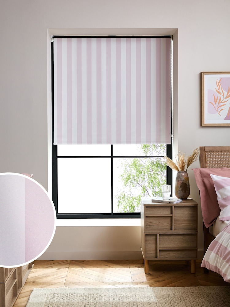 Pink/White Stripe Ready Made Blackout Roller Blind - Image 1 of 6