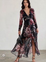 Religion Black Chloe Long Sleeved Maxi Dress with button detail - Image 1 of 8