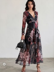 Religion Black Chloe Long Sleeved Maxi Dress with button detail - Image 3 of 8
