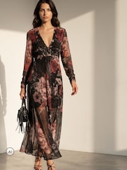 Religion Black Chloe Long Sleeved Maxi Dress with button detail - Image 8 of 8