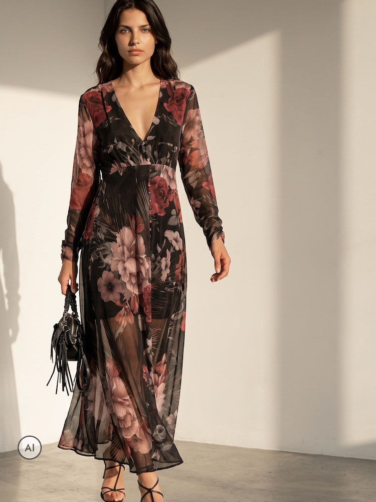 Religion Black Chloe Long Sleeved Maxi Dress with button detail - Image 8 of 8 Religion Black Chloe Long Sleeved Maxi Dress with button detail - Image 8 of 8