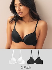 Black/White Push Up Pad Plunge Smoothing T-Shirt Bras 2 Pack A-E - Image 1 of 9