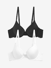 Black/White Push Up Pad Plunge Smoothing T-Shirt Bras 2 Pack A-E - Image 7 of 9