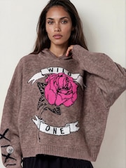 Religion Natural Layla Hoodie Jumper with Large Jaquard Rose Wild one design - Image 1 of 8