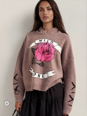Religion Natural Layla Hoodie Jumper with Large Jaquard Rose Wild one design - Image 4 of 8