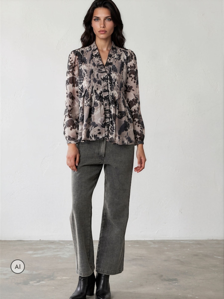 Religion Grey Carolina Shirt With Frill Collar - Image 2 of 7 Religion Grey Carolina Shirt With Frill Collar - Image 2 of 7