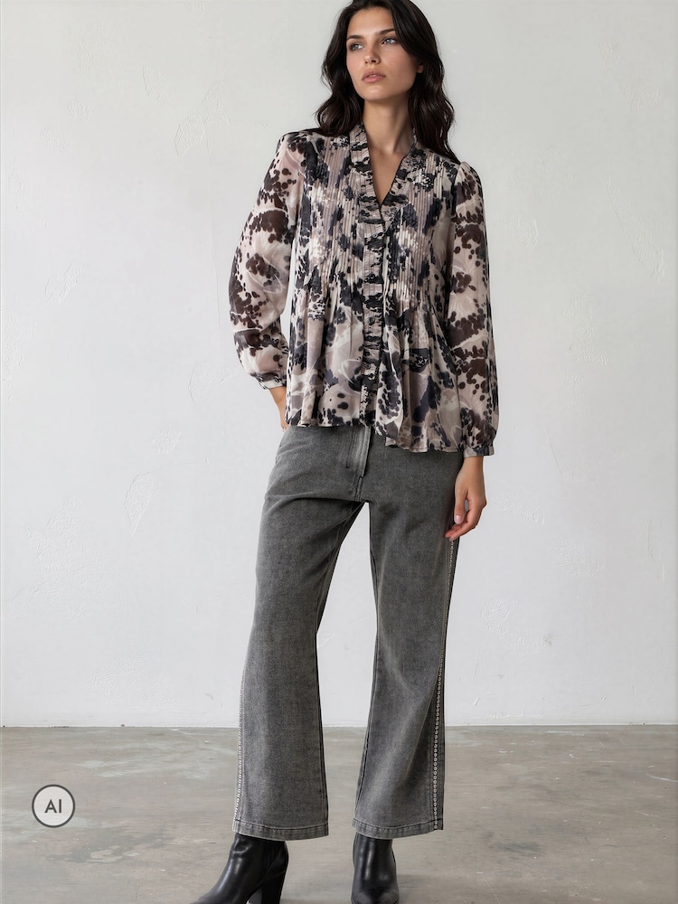 Religion Grey Carolina Shirt With Frill Collar - Image 7 of 7 Religion Grey Carolina Shirt With Frill Collar - Image 7 of 7