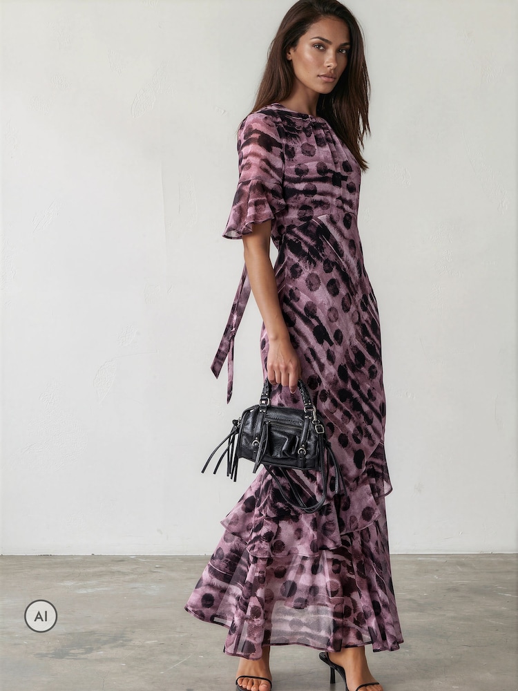 Religion Purple/Black Liv column Maxi Occasion Tea Dress - Image 1 of 8 Religion Purple/Black Liv column Maxi Occasion Tea Dress - Image 1 of 8