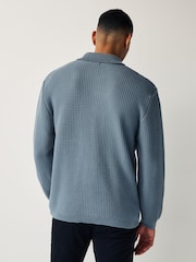 Blau - Strukturierte Hemdjacke au Strick in legerer Passform - Bild 2 von 7