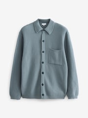 Blau - Strukturierte Hemdjacke au Strick in legerer Passform - Bild 5 von 7