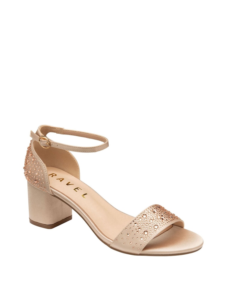 Ravel Gold Ankle Strap Block Heel Diamante Sandals - Image 1 of 4