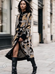 Religion Black Long Line Layla Maxi Coatigan Cardigan With Funnel Neck - Image 1 of 9