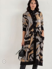 Religion Black Long Line Layla Maxi Coatigan Cardigan With Funnel Neck - Image 8 of 9