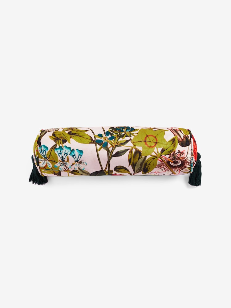 Clarke & Clarke Pink Passiflora Floral Bolster Cushion - Image 2 of 3