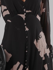 Religion Black Abstract Print Chloe Long Sleeved Maxi Dress with button detail - Image 5 of 8