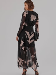 Religion Black Abstract Print Chloe Long Sleeved Maxi Dress with button detail - Image 6 of 8