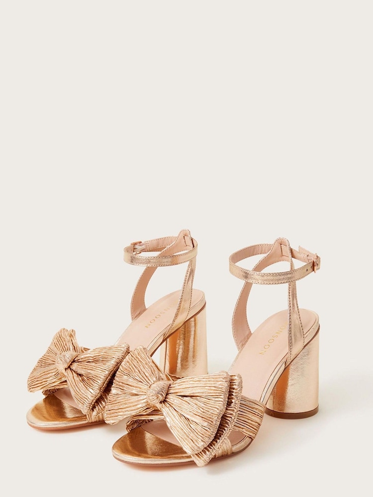 Monsoon Gold Bow Heeled Sandals - Image 1 of 1