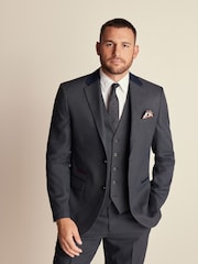 Navy Blue Regular Fit Trimmed Textured Suit Jacket - Image 1 of 11