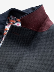 Navy Blue Regular Fit Trimmed Textured Suit Jacket - Image 10 of 11