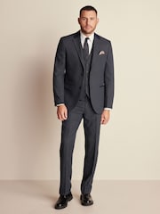 Navy Blue Regular Fit Trimmed Textured Suit Jacket - Image 2 of 11