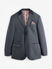 Navy Blue Regular Fit Trimmed Textured Suit Jacket - Image 7 of 11