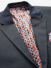 Navy Blue Regular Fit Trimmed Textured Suit Jacket - Image 8 of 11