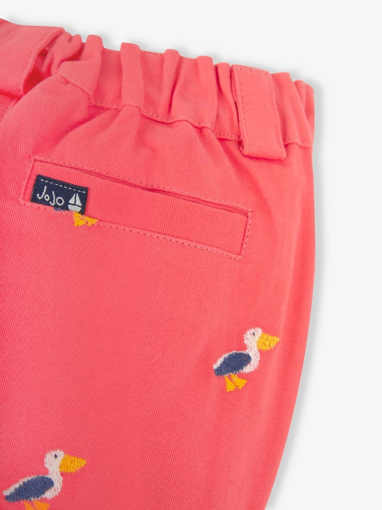 JoJo Maman Bébé Pink Pelican Embroidered Twill Chino Shorts - Image 4 of 4