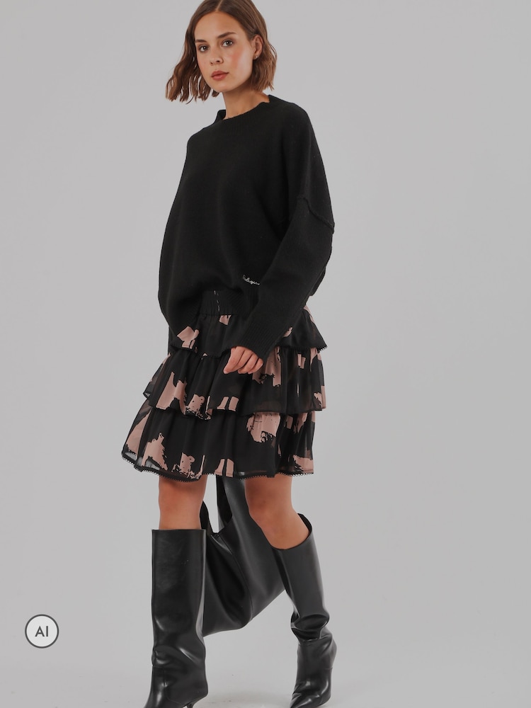 Religion Black Corinne Tiered Mini Skirt With Lace Trim - Image 8 of 8 Religion Black Corinne Tiered Mini Skirt With Lace Trim - Image 8 of 8