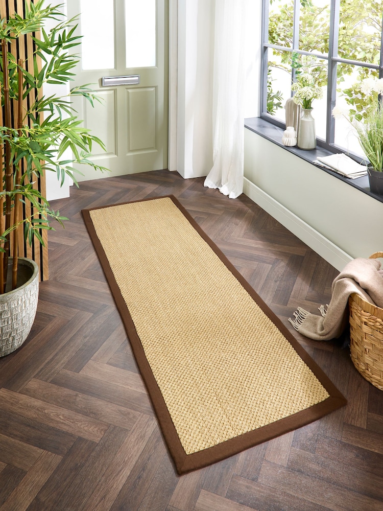 Origin Rug Collection. Warm Natural Dark Brown Border Sisal Runner - Image 1 of 3