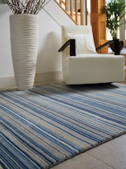 Origin Rug Collection. Blue Beige Fine Stripe Rug - Image 1 of 4