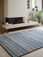 Origin Rug Collection. Blue Beige Fine Stripe Rug - Image 2 of 4