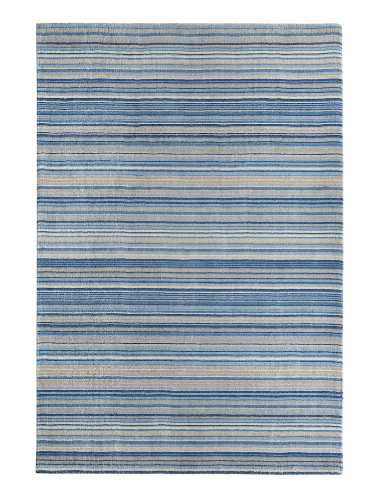 Origin Rug Collection. Blue Beige Fine Stripe Rug - Image 4 of 4