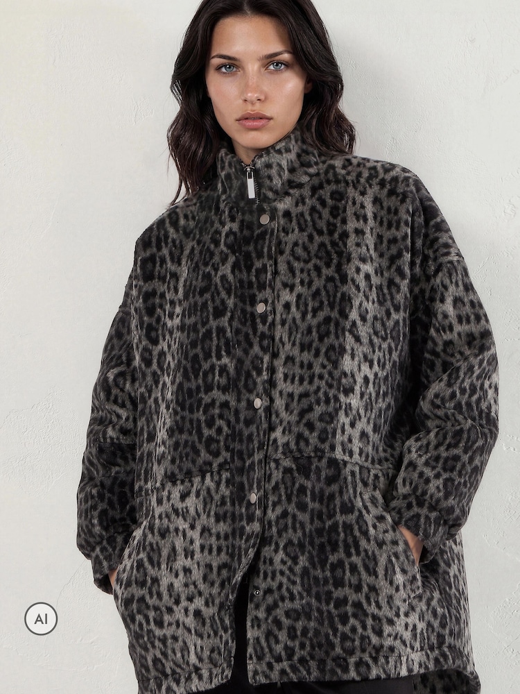 Religion Animal Saturn Leopard Parka Winter Coat With Stand-up Collar - Image 1 of 8 Religion Animal Saturn Leopard Parka Winter Coat With Stand-up Collar - Image 1 of 8