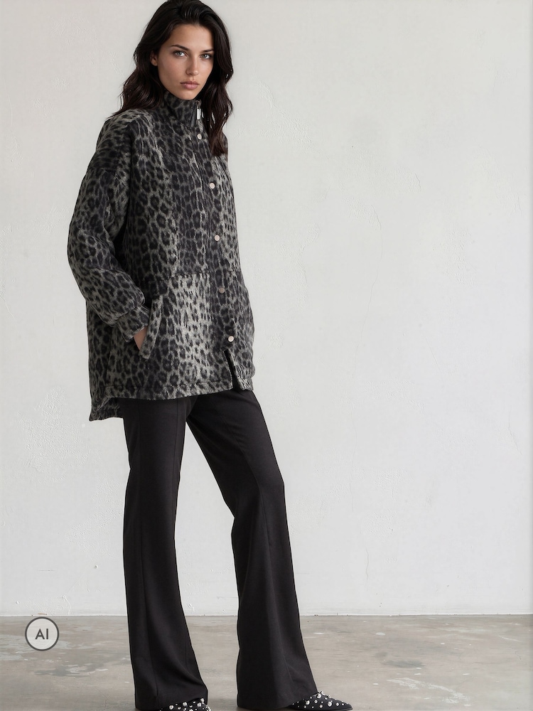 Religion Animal Saturn Leopard Parka Winter Coat With Stand-up Collar - Image 2 of 8 Religion Animal Saturn Leopard Parka Winter Coat With Stand-up Collar - Image 2 of 8