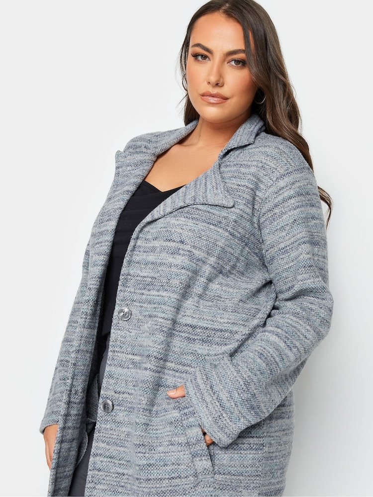 Yours Curve Blue Luxury Button Pocket Jacket - Image 4 of 4