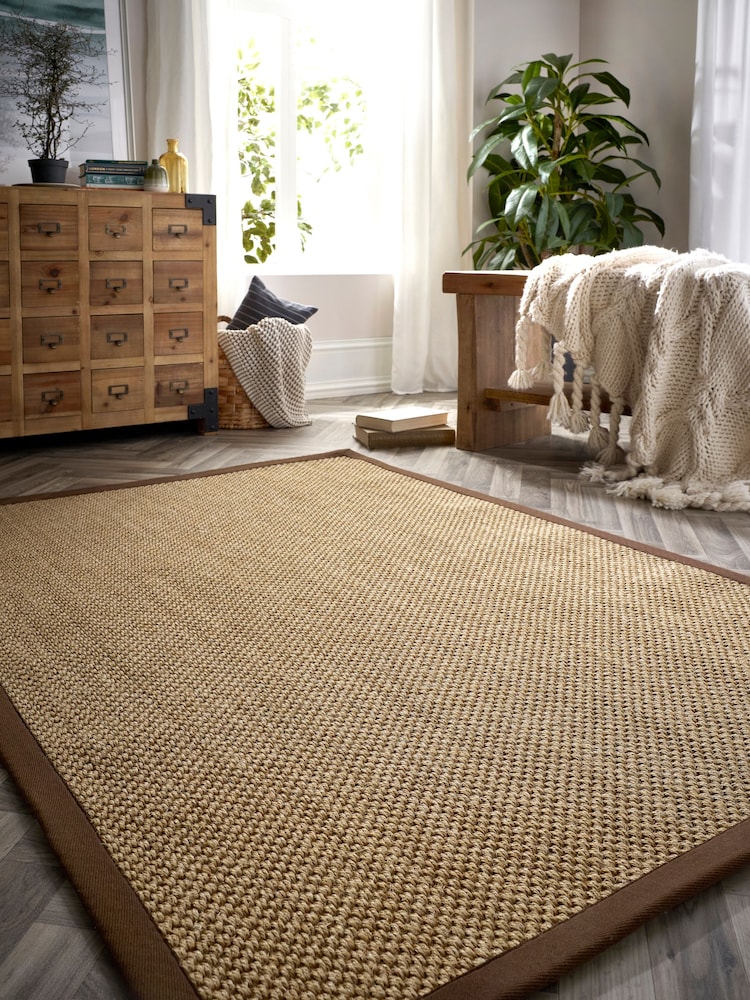 Origin Rug Collection. Warm Natural Dark Brown Border Sisal Rug - Image 1 of 2