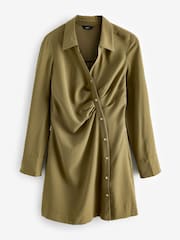 Khaki Green Asymmetric Crepe Mini Dress - Image 5 of 6