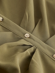 Khaki Green Asymmetric Crepe Mini Dress - Image 6 of 6