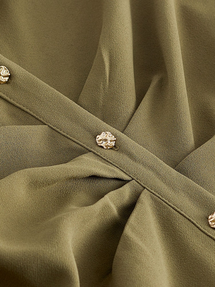 Khaki Green Asymmetric Crepe Mini Dress - Image 6 of 6