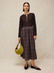 White Stuff Brown Dakota Jersey Mix Dress - Image 1 of 6