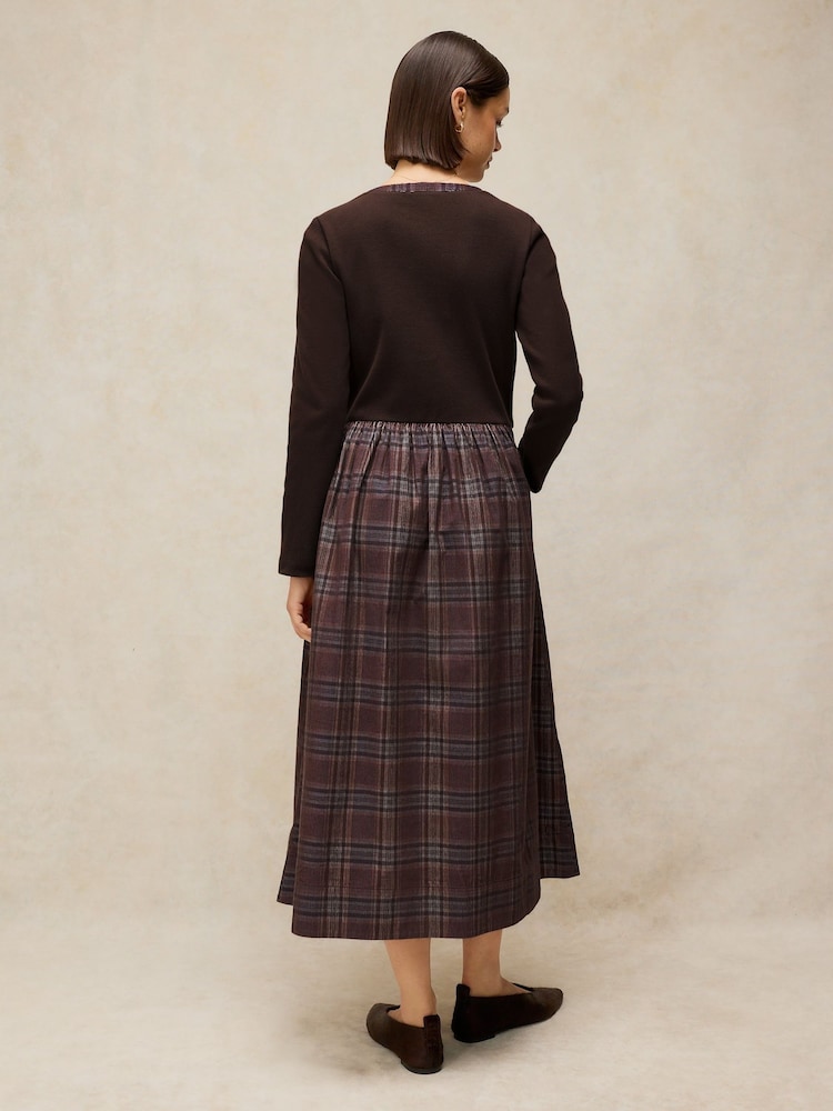 White Stuff Brown Dakota Jersey Mix Dress - Image 2 of 6
