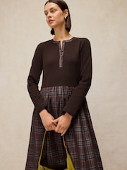 White Stuff Brown Dakota Jersey Mix Dress - Image 3 of 6